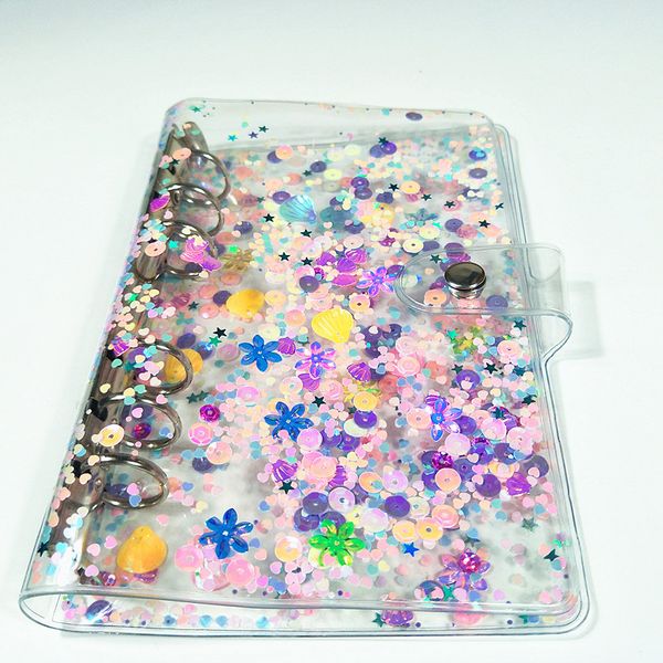 

a6 notebook cover transparent pvc glitter sequins notebook shell office school 6 rings binder spiral planner agenda organizer cover