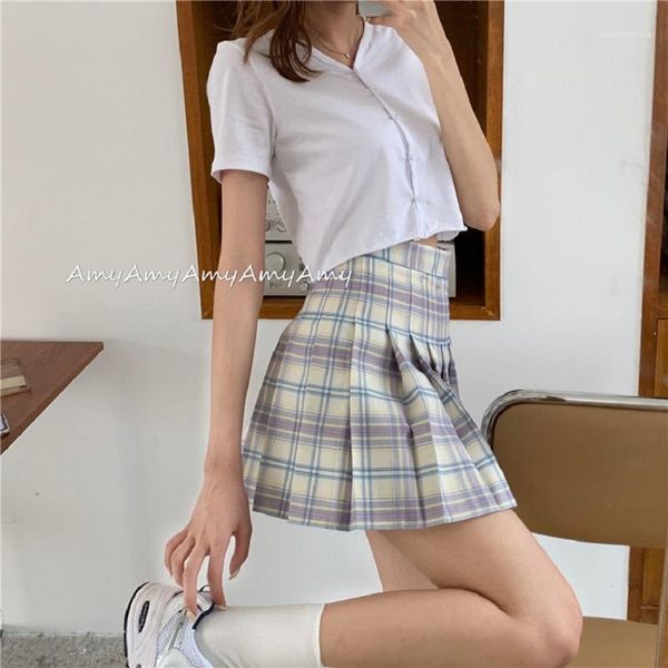 

korean plaid mini a-line pleated skirt casual female chic plus size short skirt sweet ulzzang uniform harajuku cute female1, Black