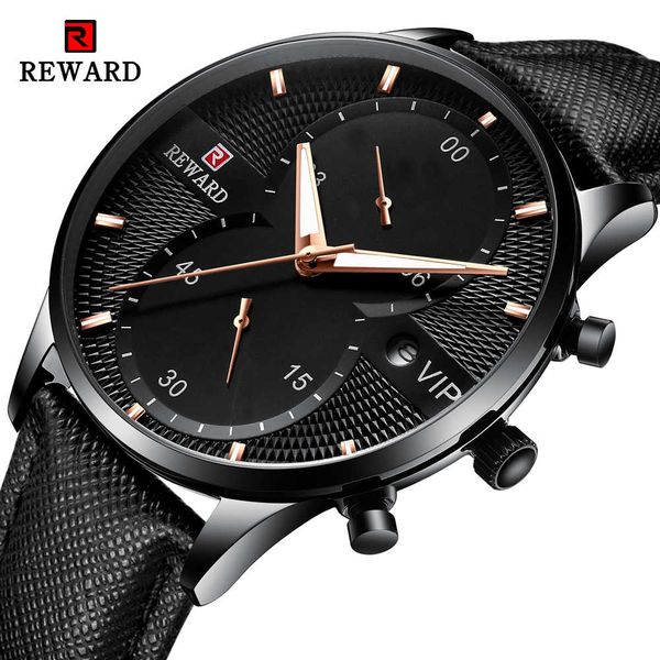 

reward men's watch fashion sports quartz watch men's casual leather waterproof shockproof watch relogio masculino, Silver