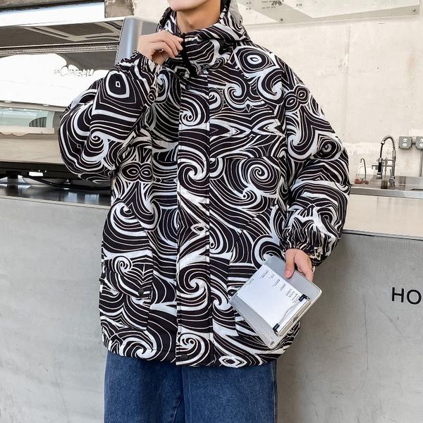 

2020 winter thick coat fashions windbreaker loose mens jacket bubble streetwear hip hop hooded coats korean puffer jackets, Black