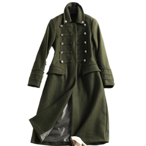 

women's wool & blends plus size 3xlwoolen coat women temperament double-breasted style stand collar slim long overcoat, Black