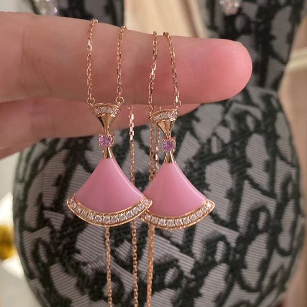 

silver new natural skirt pink feminine fan-shaped necklace uu1u