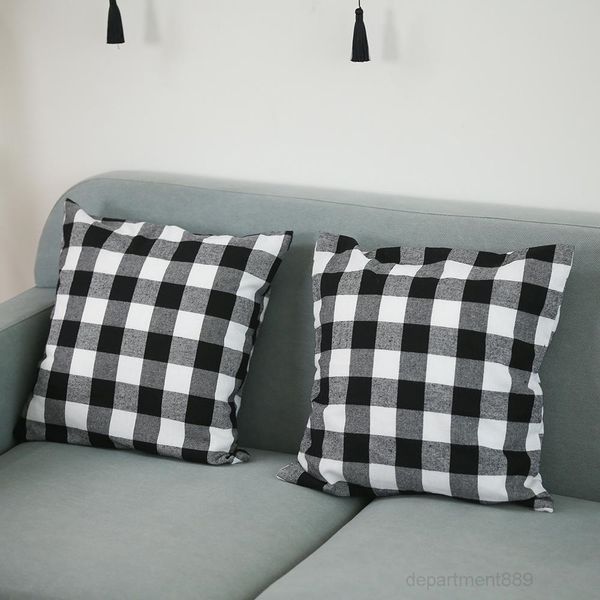 

christmas buffalo check plaid throw covers cushion for farmhouse home decor red and black 18 inch pillow case owb2947