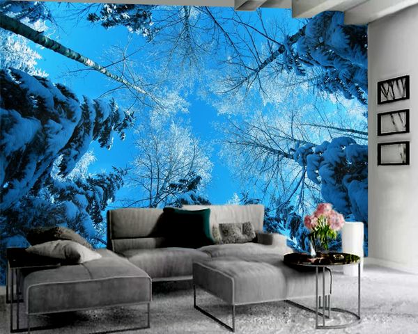 

silk mural wallpaper beautiful winter forest snow 3d wallpaper hd digital printing moisture-proof 3d wallpaper