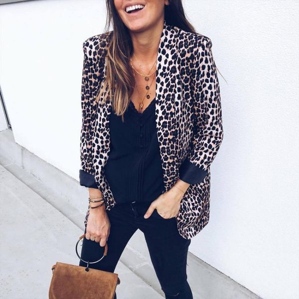 

fashion autumn women blazers and jackets work office lady leopard suit slim with pockets business female blazer coat1, White;black