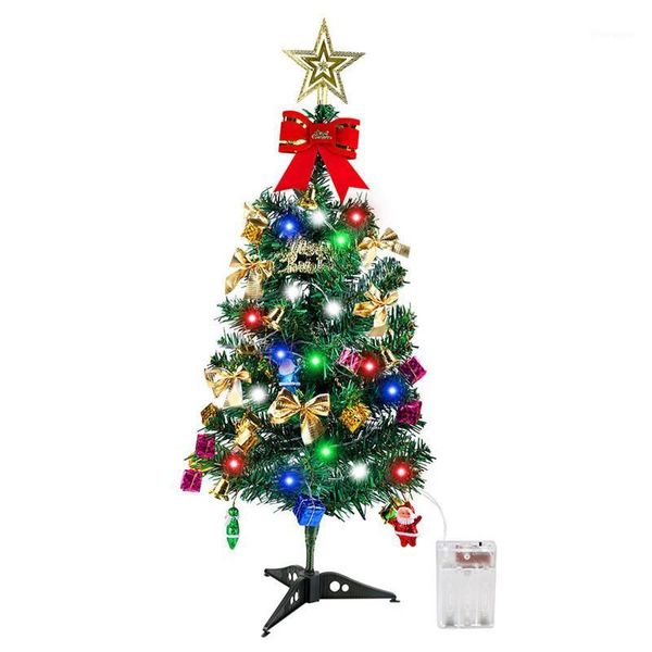 

60cm mini christmas tree with lights small accessories bow bells pine cone gifts christmas desknew year decoration lamp tree1