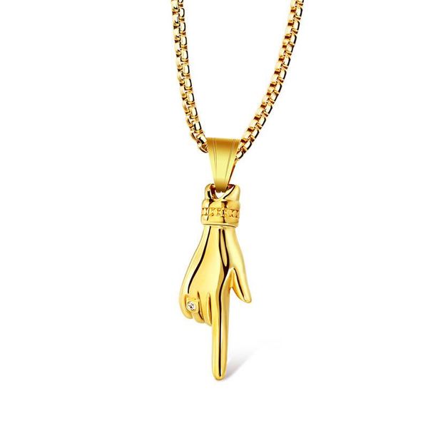 

gold silver color finger pendant necklace for men boy long chain 24inch stainless steel punk necklace jewelry gift
