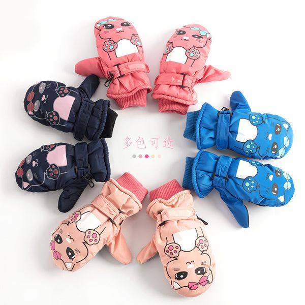 

Children's Ski Gloves 3-9 years old 6 cute cartoon Plush thick cotton warm boys girls children Winter
