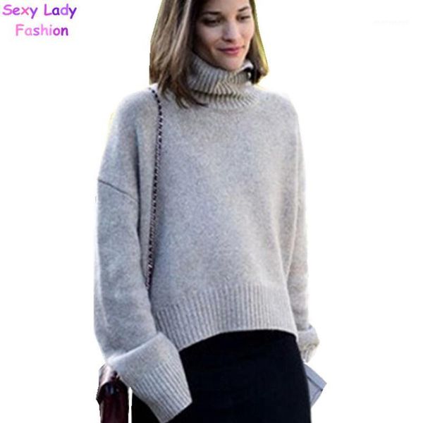 

loose turtleneck roll high neck knitted pullovers sweater british style bat sleeve loose knitwear jumper khaki / gray color1, White;black