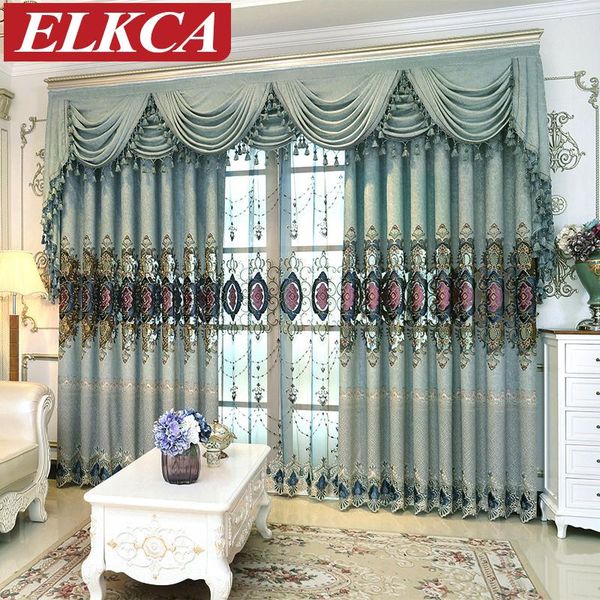 

luxury embroidered chenille curtains for living room european curtains for bedroom luxury blue embroidered blue tulle