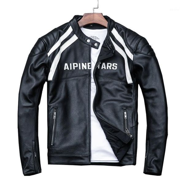 

2020 black men slim fit biker's leather jacket plus size 4xl genuine thick cowhide short russian motorcycle coat