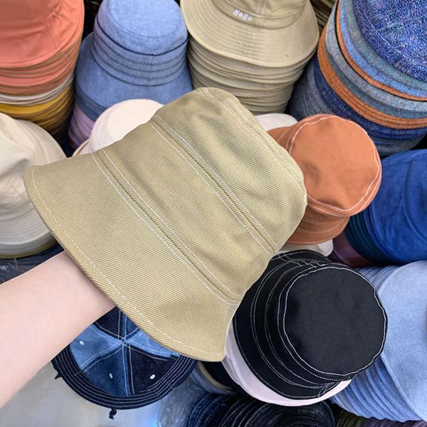 

tube cotton splicing straight small bucket women's korean versatile casual fashion sunshade hat, Blue;gray