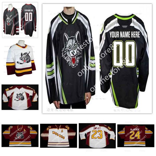 

men chicago wolves young 23 bill sweatt 20 darren haydar 24 derek mackenzie hockey jersey stitched customized any name numbe custo, Black