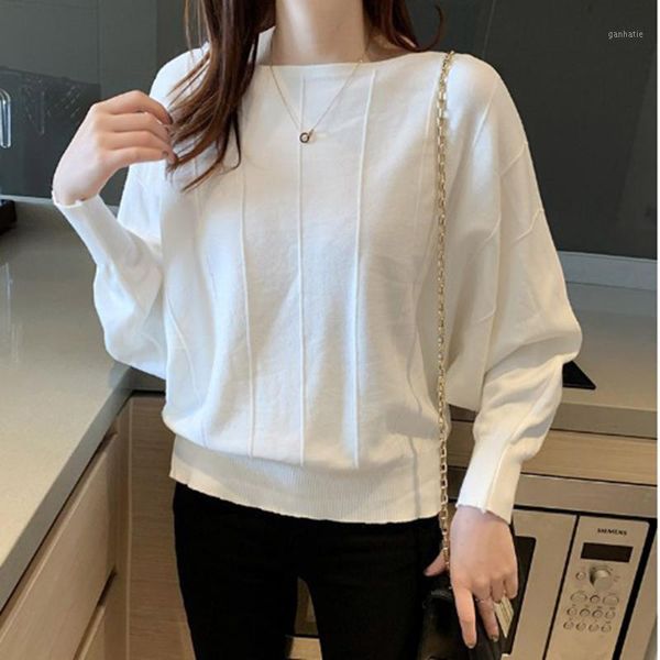 

sweater casual lazy autumn and winter the 2020 new fashion all-match bat long sleeve round neck jumper for casal women1, White;black