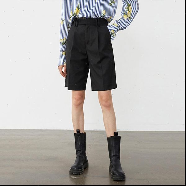 

eam] women black pleated split joint wide leg shorts new high waist loose fit trousers fashion tide spring summer 2021 1z075, White;black