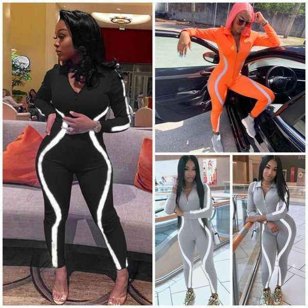 

women reflective playsuit bodycon long sleeve jumpsuit romper trousers tracksuit1, Black;white