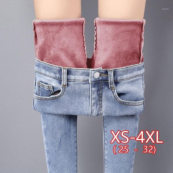 

winter warm jeans woman 2020 high waist casual velvet ladies trousers female pantalon denim jeans for women pants plus size1, Blue
