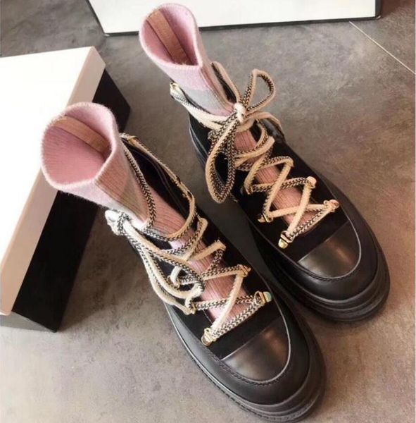 

luxury new autumn and winter luxury wool socks womens short boots fashion designer fashion contrast color matching motorcycle bo, Black