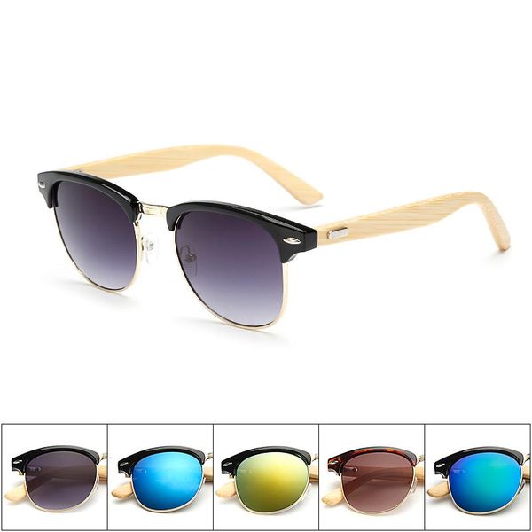 

new 2020 bamboo sunglasses men wooden half frame women brand designer mirror original wood sun glasses retro de sol masculino, White;black