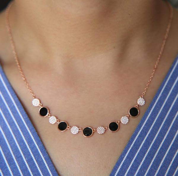 

pendant necklaces spring mini circle round cz enamel link charm necklace for women dainty delicate jewelry 41+5cm bracelet set, Silver