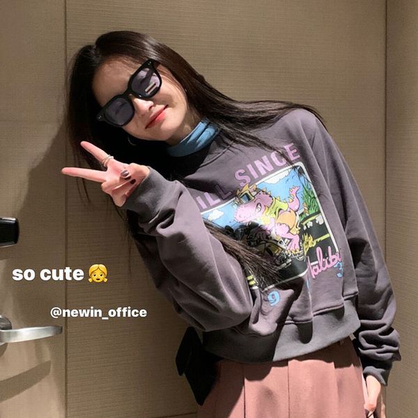 

nan tao] печатный флисовый свитер с капюшоном женская осень / зима 2020 корейский шик свободные студенческие, Black