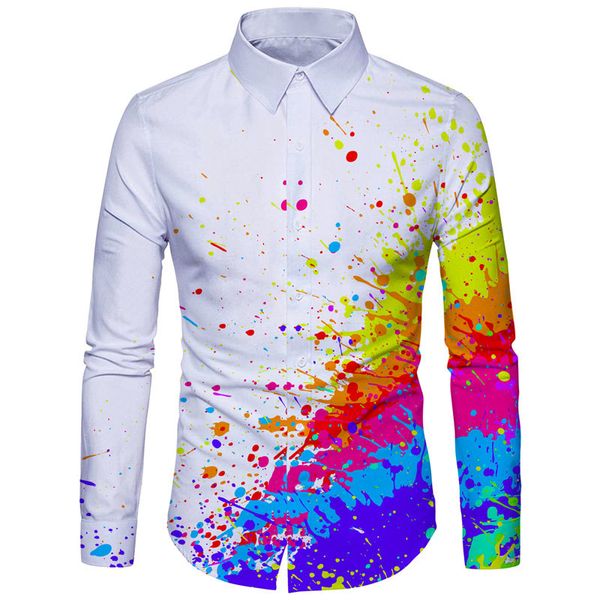 

cloudstyle men dress shirts men clothes dying painting 3d print splatter many colors shirt long sleeve fashion c1211, White;black