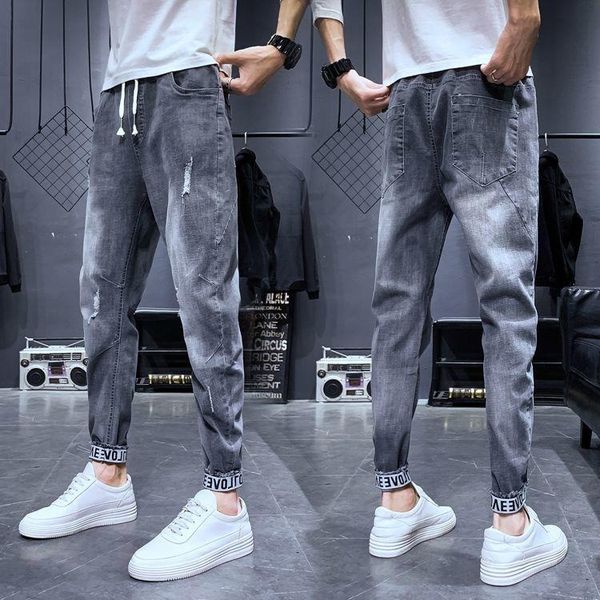 

new spring and autumn jeans boys trousers gray stretch versatile trend korean slim slim leg straight pants tide brand, Blue