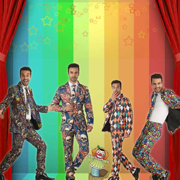 

party stage host prin carnival men's theme casual suit, White;black