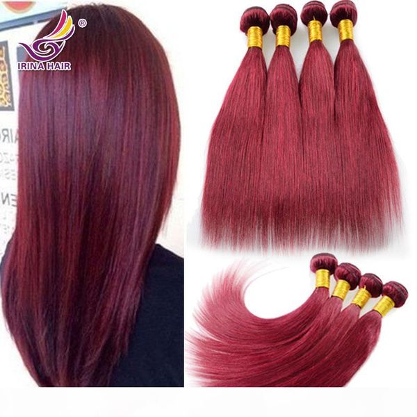 

7a cambodian virgin hair straight 4pcs lot red wine color #99j burgundy virgin peruvian hair bundles 8-30inch 100% remy human hair extension, Black