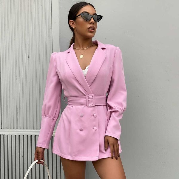 

fashion 2021 new blazer manteau femme autumn women's belt deep v slim suit purple black blue jacket, White;black
