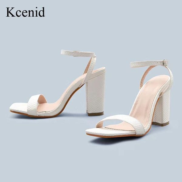 

kcenid summer women sandals square high heels open toe sandals for women's shoes ankle strap white snake print ladies shoes 2021, Black