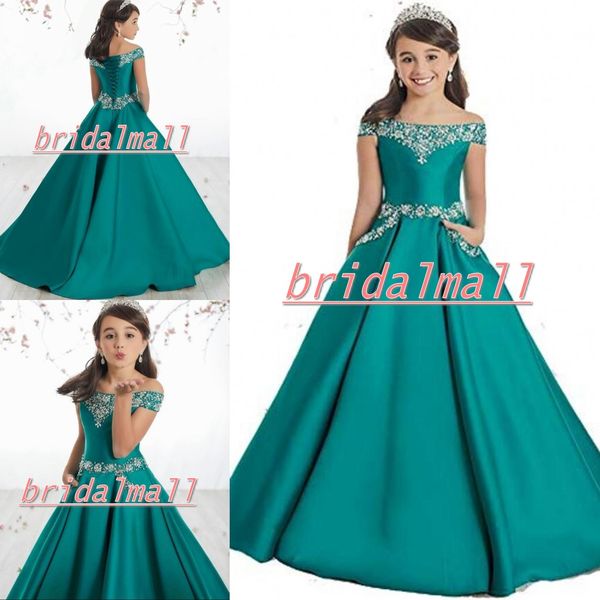 

2019 crystals green girls pageant dresses ball gowns children birthday holiday wedding party dress holy communion toddler flower girls dress, White;red