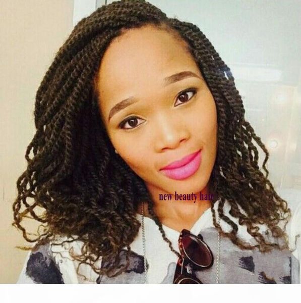

new fashion 12inch 1b black color curly twist braided wig synthetic lace front wig for black women ing