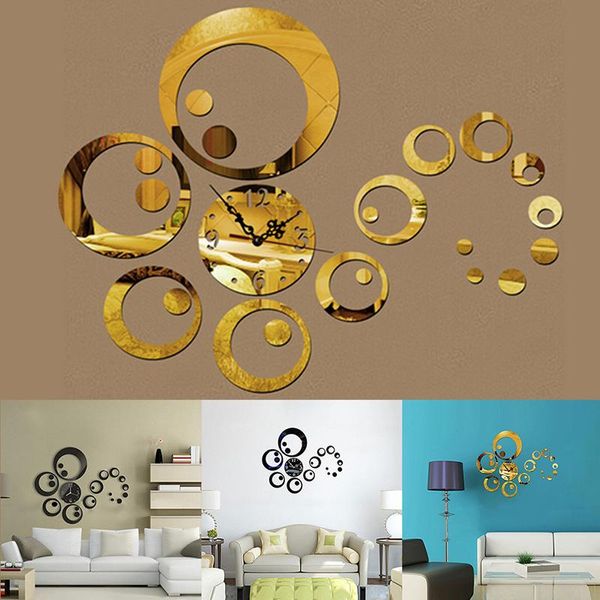 

modern 3d acrylic circles mirror wall sticker clock decoration living room decor