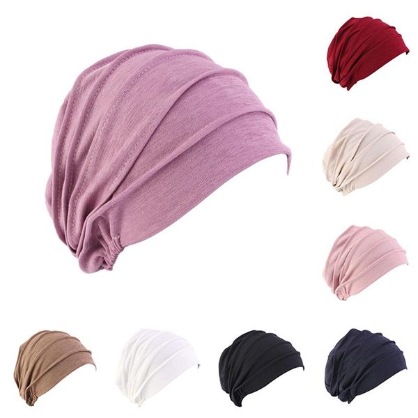 

2021 new elastic cotton turban hat solid color women warm winter headscarf bonnet inner cap muslim femme wrap head 8 color, Blue;gray