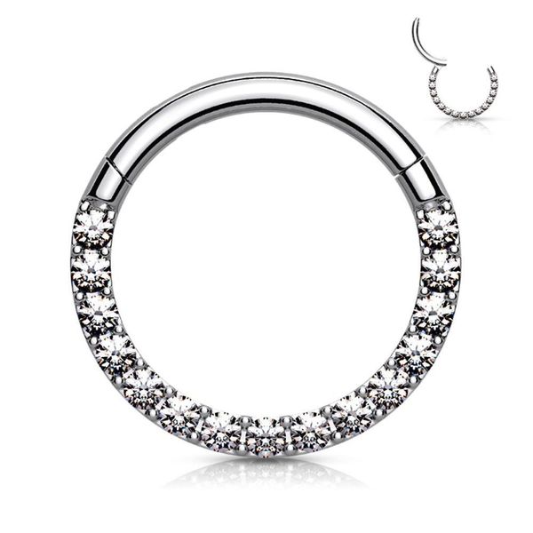 

1pc crystal cartilage earring 316l surgical stainless steel septum clicker paved front zircon segment ring piercing 16g q jllzij, Silver