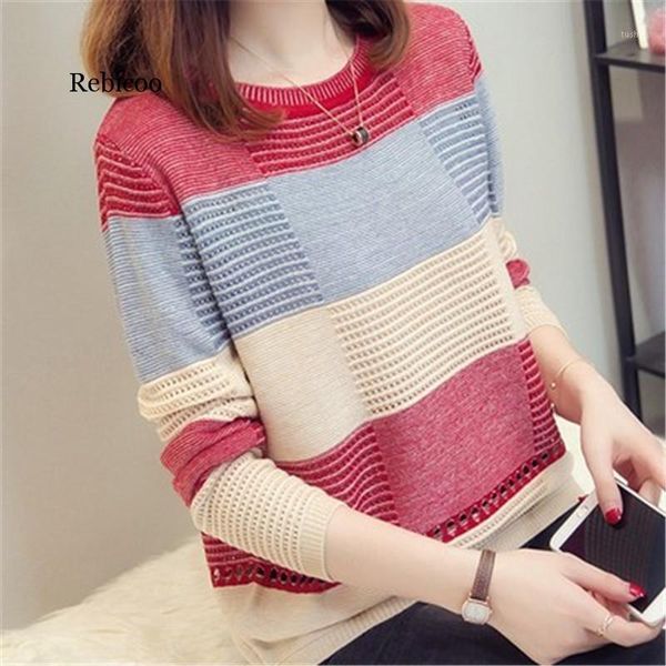 

spring autumn women sweater korean color matching loose striped long-sleeved pullover knitwear autumn hollow sweater1, White;black