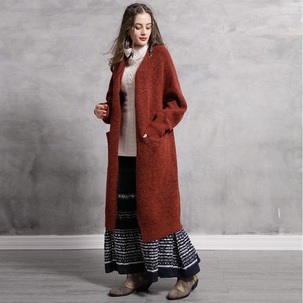 

women sweater 2018 new keer autumn winter boho v-neck lantern sleeve thick cardigans vintage long wool knit coats b9275 feminina1, White;black