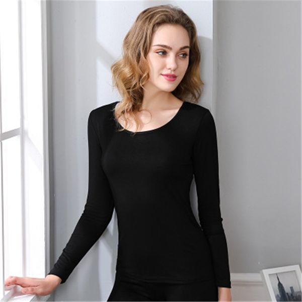 

women thermal underwear fashion trend long sleeve high neck or round neck warm bottoming winter female casual skinny thermal underwear, Black;pink