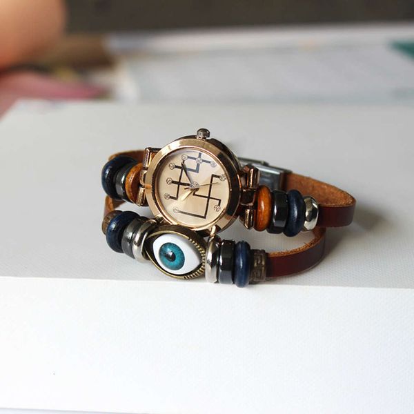 

women's and creative fashion ey men's genuine cowhide national style hand jewelry simple watch bracelet, Slivery;brown