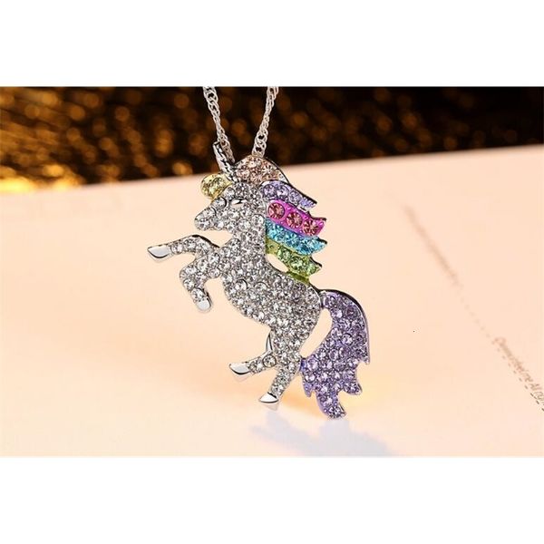 

sparkled fashion jewelry new arrived glaze unicorn the horse animal crystal pendant necklace-p