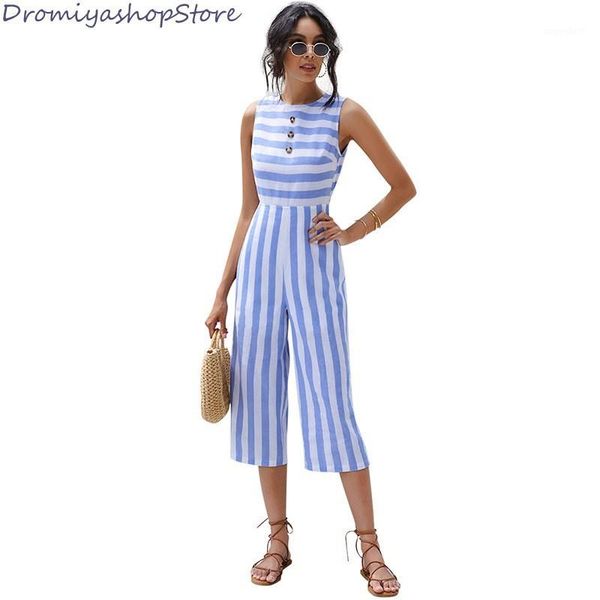 

fashion jumpsuits rompers summer casual stripe o-neck overalls jumpsu women1, Black;white