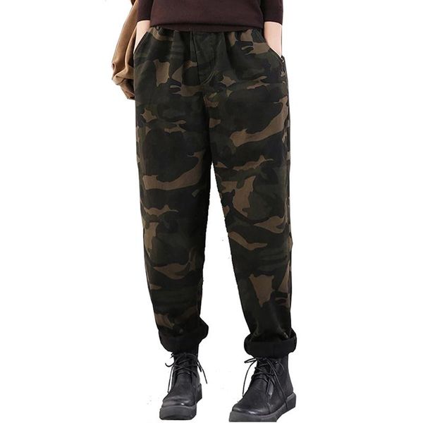 

women's pants & capris women cotton trousers bottoms thick fleeced for autumn winter army green camouflage fashion casual a11122021, Black;white
