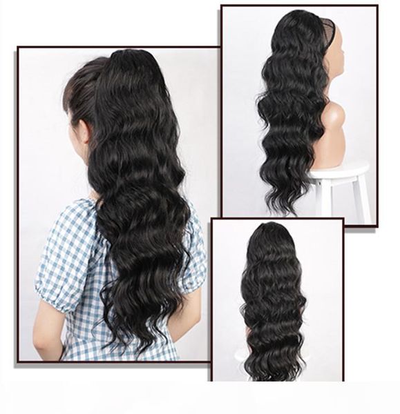 

wavy ponytail extension for women human long drawstring wave ponytail clip in hairpiece 140g fake ponytail soft hair, Black