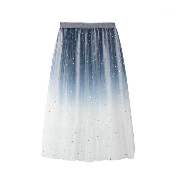 

summer sparkling starry women tulle skirt wf0051 blue pink white gradient color sequined ladies long casual skirt1, Black