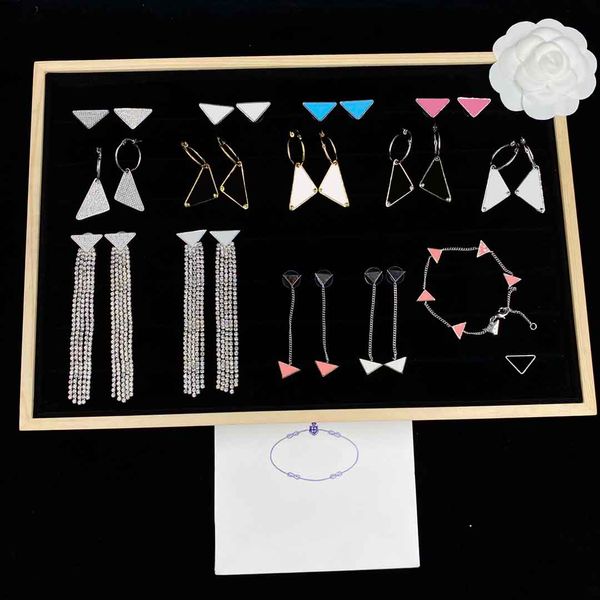 

chic metal triangle charm earrings steel seal triangular pendant studs full diamond letter eardrop long crystal tassel dangler, Golden