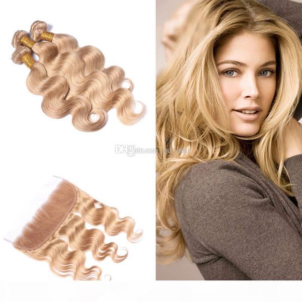 

new product #27 body wave human hair weft with lace frontal bleached knot 27 ear to ear frontal with hair extension 4pcs lot, Black