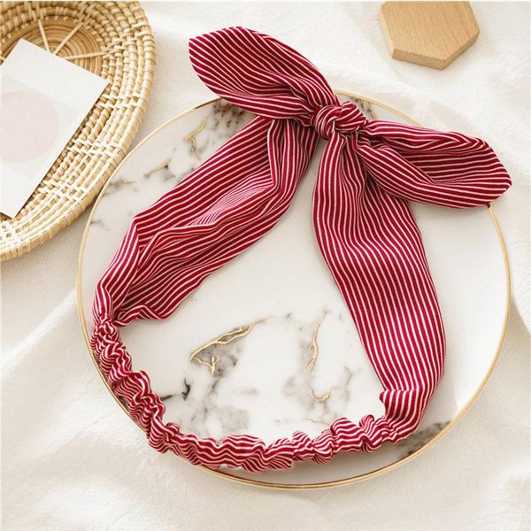 

women elastic hairband bow knotted striped print rabbit ears headband for girls turban cute hair hoop holder hair accessories q sqcugi
