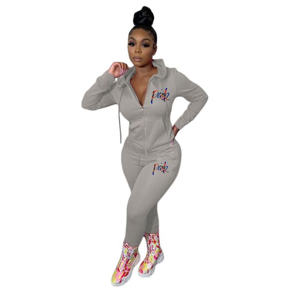

2021 new nova letra rosa imprimir fatos treino feminino 2 pea outono rua hoodies s + jogger ternos casuais 2pcs roupas izi1, Gray