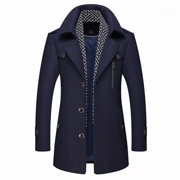 

men's business casual long wool & blends new male autumn single breasted woolen coats outwear windbreaker us size1, Black